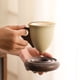 thumbnail image 2 of Taza de café con mango de madera, taza de cerámica cónica de 210 ml, taza de café con leche vintage cónica, base de madera estable, taza de té decorativa., 2 of 8