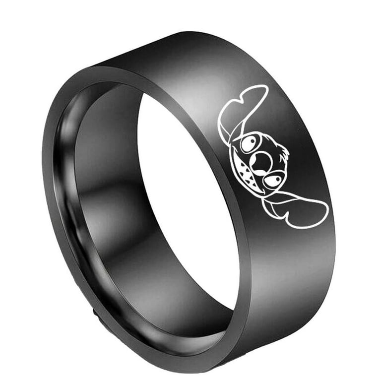 Lilo And Stitch Stitch Character Face Black Stainless Steel Band Ring Size  11