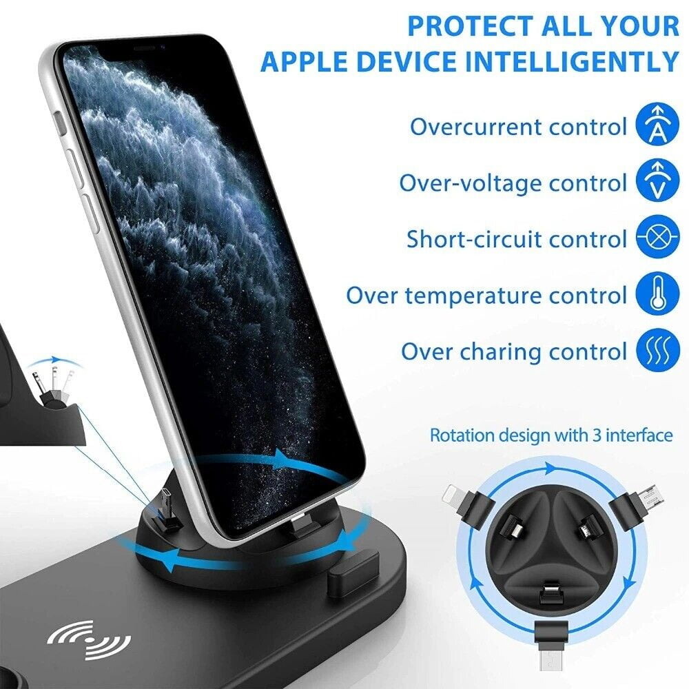 Wireless Charger Stand, 4 in 1 Wireless Charging Station for All Apple Watch Series, AirPods Pro 3/2/1, iPhone 14/14 Plus/13/12/11 Pro/Pro Max/X/XS Max,Samsung Phone
