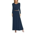 thumbnail image 2 of Sweet Hearts 2 Piece Sets for Women- Casual Modal Solid Maxi Skirt Long Sleeve Crop Tops Womens 2 Piece Outfits Fall Made in USA (Navy, Large), 2 of 7