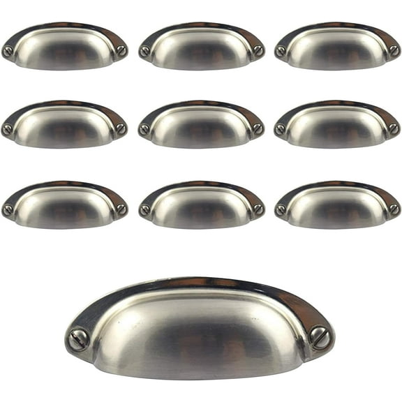 3.5 Inch Hole Spacing Cup Pull Handles, Vintage Farmhouse Style Cabinet Cup Pulls for Drawer/Dresser Bin,Cabinet Hardware,Brushed Nickel,10Pcs