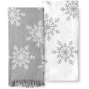 Northeast Home Goods Christmas Cotton Kitchen Towel Set, 2 Pack (Cozy Silver Snowflakes)