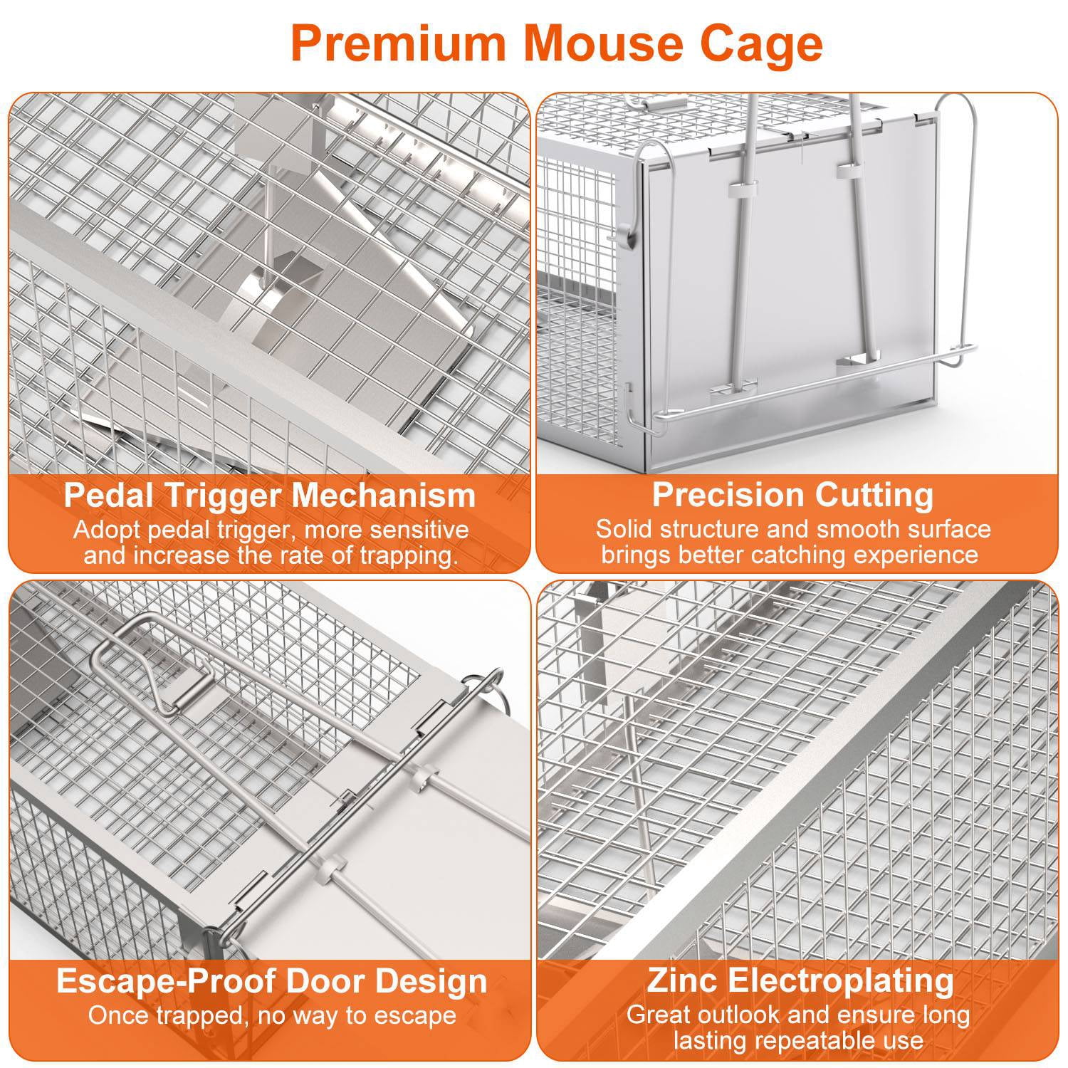 Zorpupoa 1Pc 16.53x6.1x4.33in Electroplating Zinc  Live Humane Rat Trap Dual DoorMouse Rodent Dense Mesh  Cage  with 2 Detachable U Shaped Rod