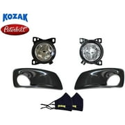 Four Piece Black Finish Plastic Bezels and Fog Light Lamps(Drive Side and Passenger Side) Pair with Bulbs for Kenworth T660 Peterbilt 579 587 PLUS 2x Kozak Face Masks