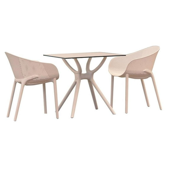 Compamia Sky 31 inch Square Table Dining Set with 2 Arm Chairs White