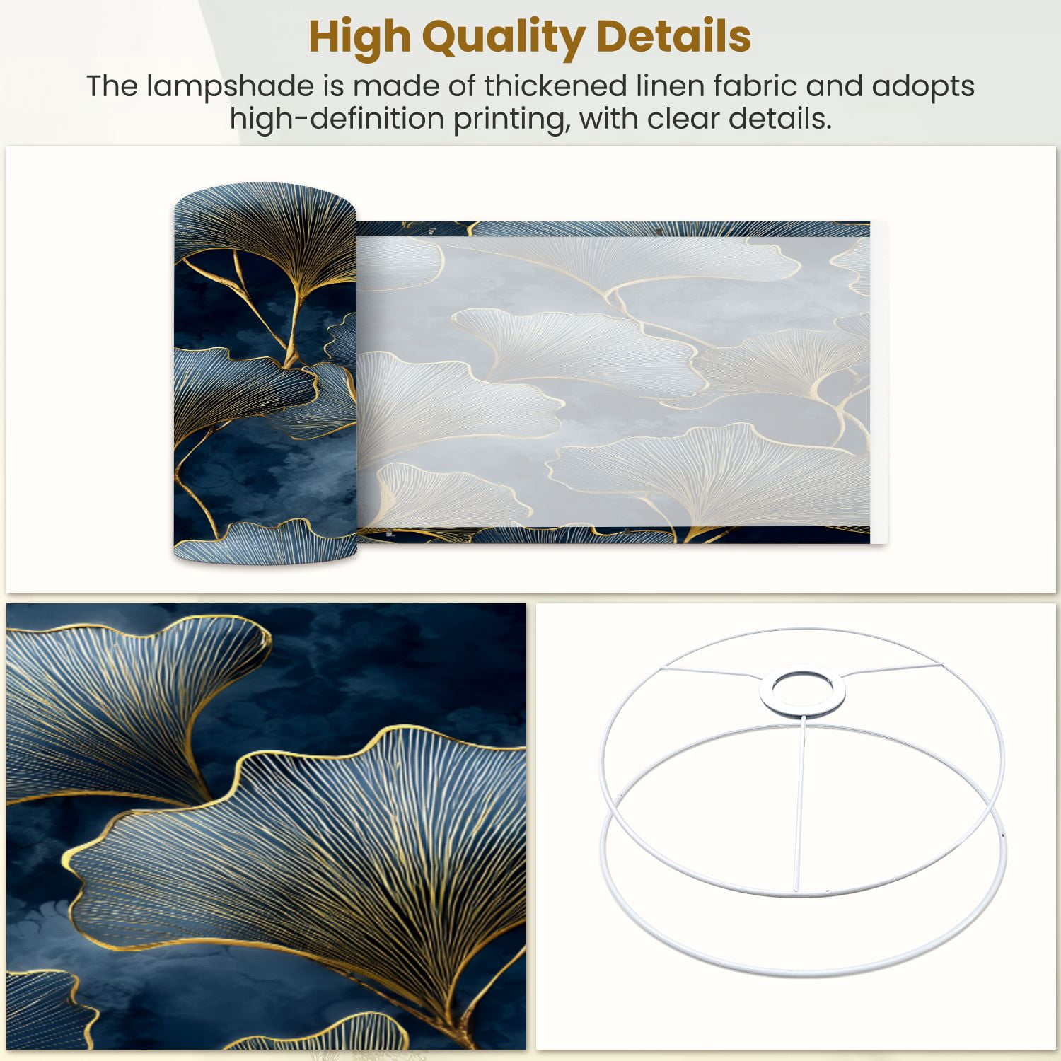 Lamp Shades Set of 2 Golden Ginkgo Leaves Dark Blue Abstract Texture 13" x 13" x 10" Lampshade for Table Lamps Floor Lamps Lamp Shade Replacement Easy Assembly Required