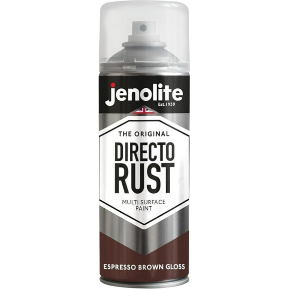 JENOLITE Directorust Spray Paint for Metal - ESPRESSO BROWN - Gloss Finish for Indoor and Outdoor use - Multi-Surface for Metal, Plastic, Ceramic, Wood & Rusted Surfaces - 400ml 13.52fl oz, RAL8017