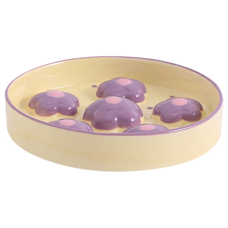 Yiran Hand-Painted Cat Anti-Choking Slow Feeder Bowl, Yellow & Purple