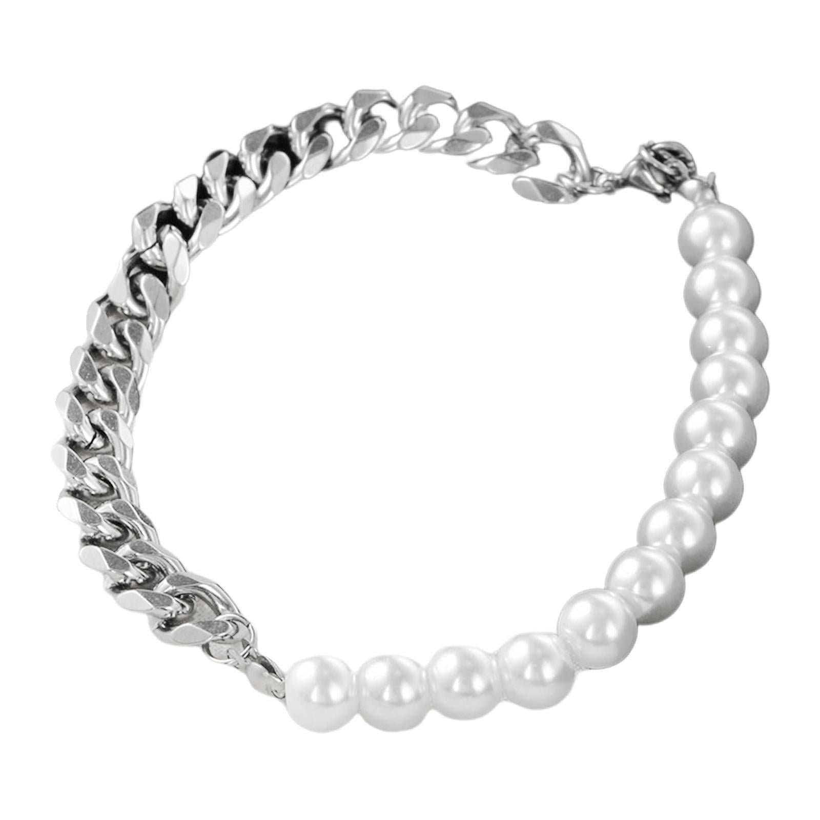 2022 Women Men Pearl Cuban Chain Bracelet Handmade Stainless Steel Bangle  Gift | eBay
