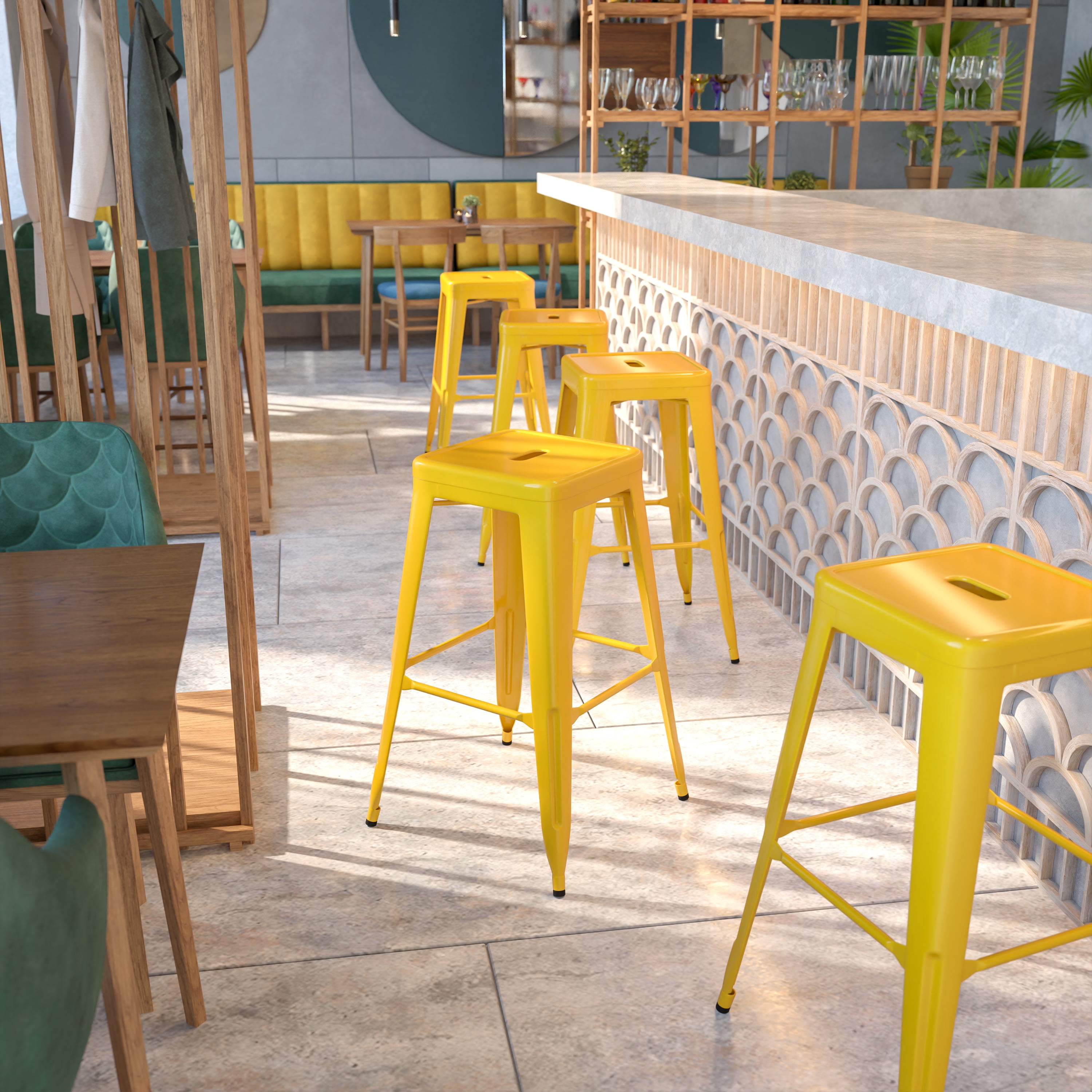 Flash Furniture 30'' High Backless Yellow Metal Indoor-Outdoor Barstool with... 