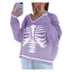 thumbnail image 3 of VISgogo Suéteres con cuello en V para mujer, blusas de punto holgadas con estampado de esqueleto clásico de manga larga VISgogo moda, 3 of 5
