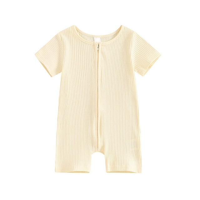 MeetoTime Baby Summer Clothes Sleeveless Round Neck Jumpsuits Solid Color Zip up Newborn Rompers 0-6M