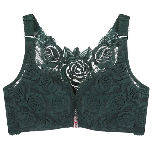 Woman's Fashion Front Closure Rose Beauty Back Wire Free Push Up Hollow Out Bra Underwear