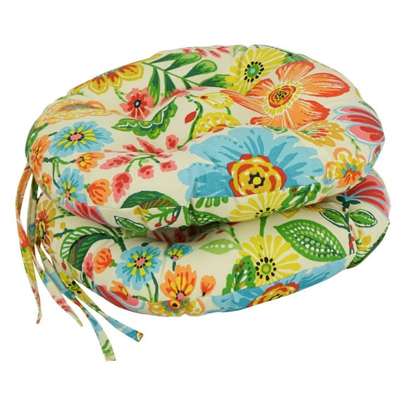 Blazing Needles 16-inch Spun Polyester Patterned Outdoor Round Tufted Chair Cushions (Set of 2)