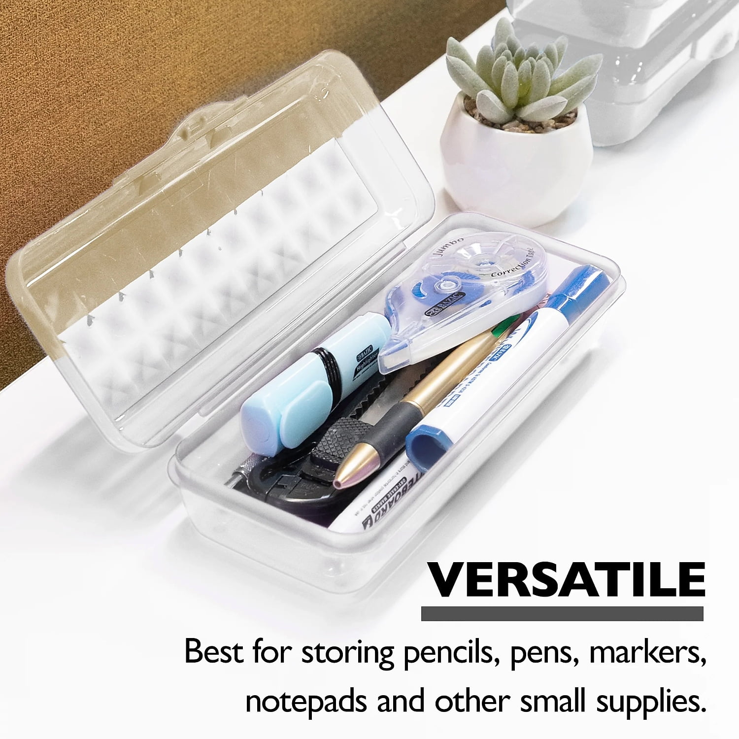 Bazic Plastic Latch Pencil Case Clear 12/Bundle (BAZ834-12)