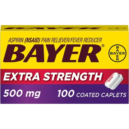 Bayer Extra Strength Pain Reliever Aspirin, 500mg Coated Tablets, 100