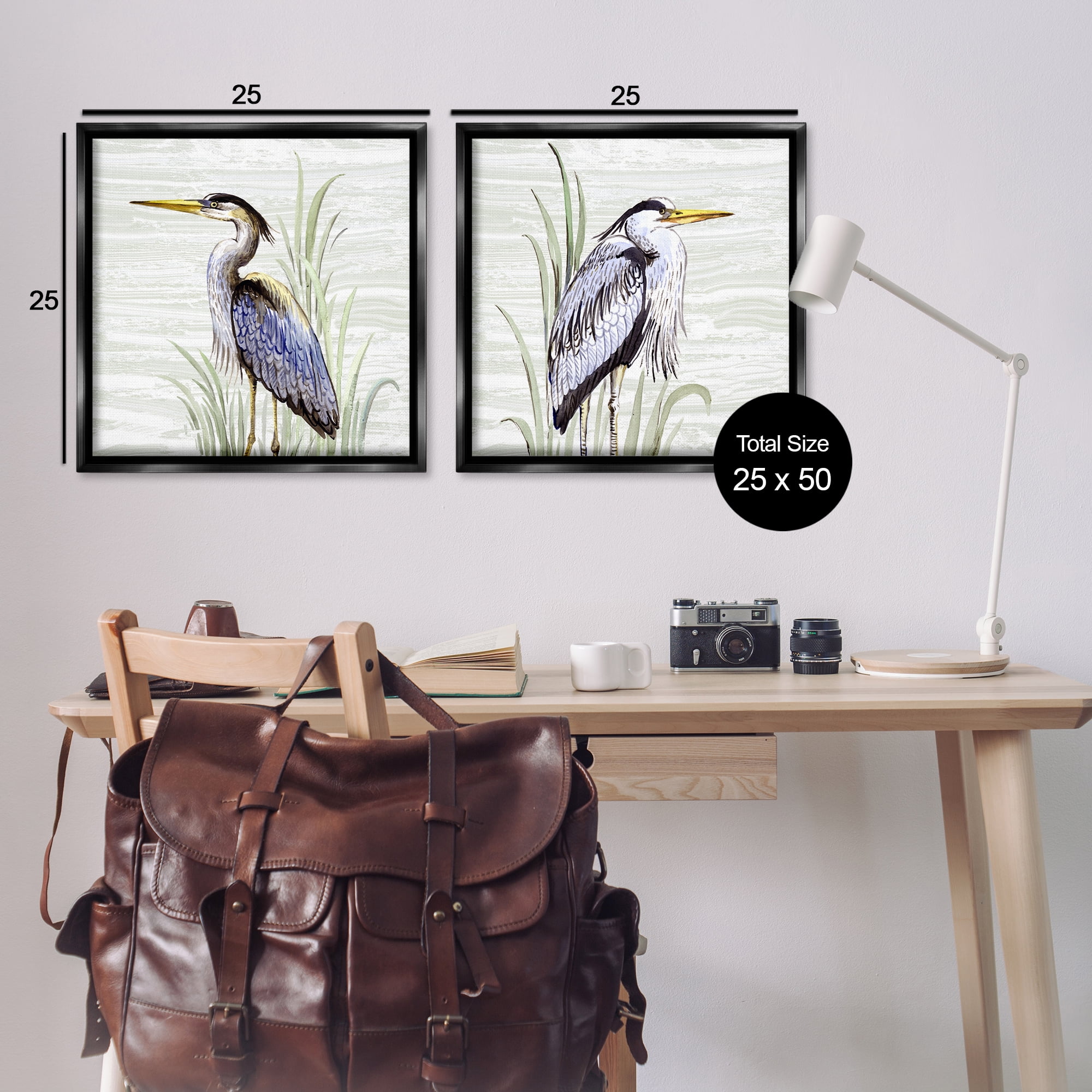 Stupell Industries Coastal Birds on Birch Animals Painting Black Floater Framed Canvas Art Print Wall Art, 25 x 25, Set of 2