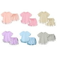 thumbnail image 3 of GYRATEDREAM Girls Summer Shorts Set Outfit Kids Solid Cotton Short Sleeve Top and Shorts 2PC Clothing Set for 4-5T, 3 of 4