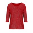 thumbnail image 4 of HXWCHs Women's Casual Loose Fit Round Neck Sparkling Sequins Short Sleeve Bling T Shirt ofp M Red, 4 of 4