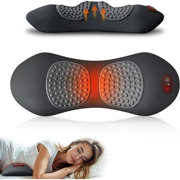 3 in 1 Back Massager, Rechargeable Electric Lumbar Support Pillow with Heat, Vibration & Traction, Adjustable Height for Chair and Bed, for Lower Back Pain Relief and Deep Tissue Relaxation