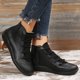 thumbnail image 3 of NECHOLOGY Botas Mujer Adulto Femenino Zapatos Botines para mujer Botas casuales planas con cremallera lateral de cuero de color sólido retro de moda para mujer (Black, 7.5), 3 of 7