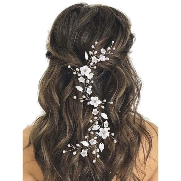 Flower Bride Wedding Hair Vine Silver Pearl Bridal Headpieces Leaf Hair Accessories for Women and Girls