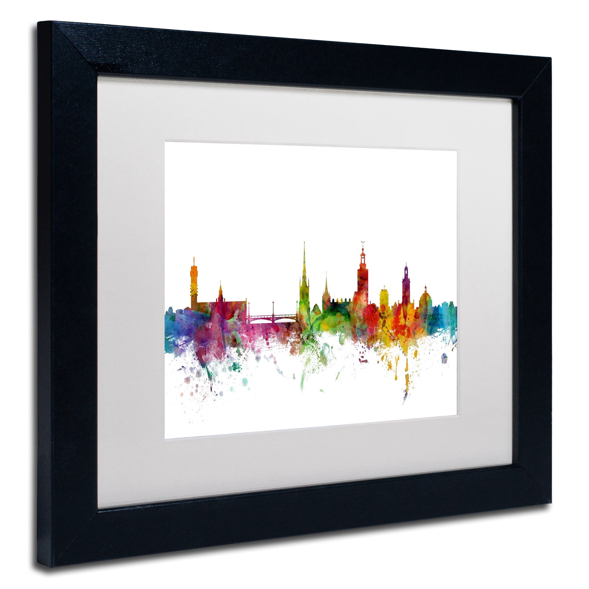 Trademark Fine Art "Stockholm Sweden Skyline" Canvas Art by Michael Tompsett White Matte, Black Frame