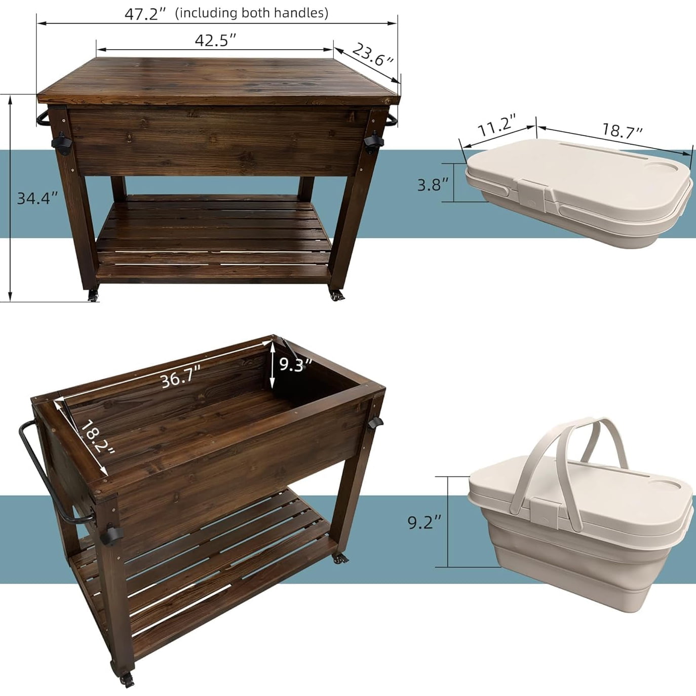 Wood Cooler Cart Deck Cooler Box Tommy Bahama 100 Quart Rolling