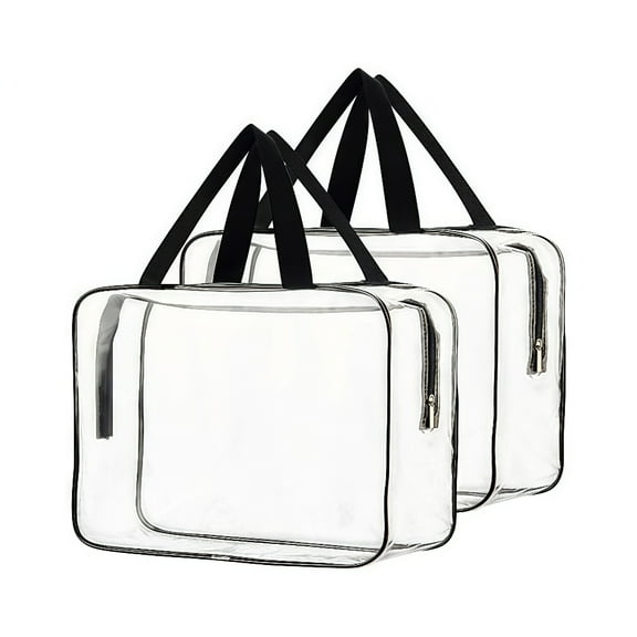 2-Pack Large Clear Makeup Bags with Wet/Dry Compartments | Waterproof PVC Cosmetic Organizer Tote | Travel Toiletry Bag for Women/Men