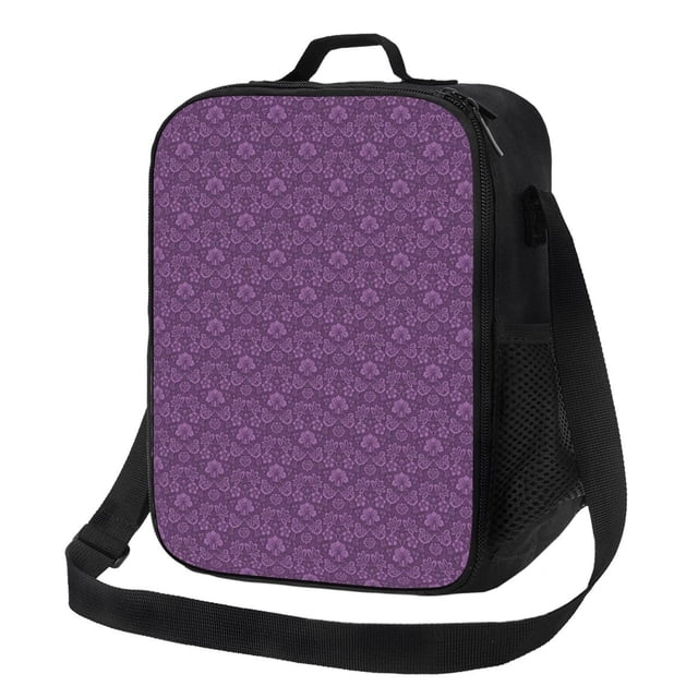 Fotbe Retro Florals Purple Lonchera Bolsa de Almuerzo para Hombres y Mujeres, Lonchera de Gran Capacidad, Bolsa de Almuerzo Reutilizable, Bolsa Térmica Aislante