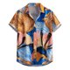 thumbnail image 1 of Camisas Hombre Vestir Camisa abotonada de manga corta con estampado digital de solapa suelta para hombres casuales Top de verano hawaiano de playa (Gold, XXL), 1 of 7