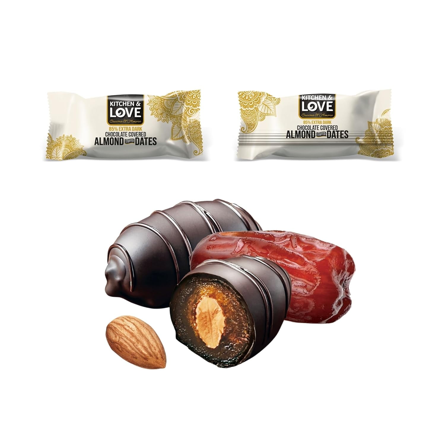 Kitchen & Love Dark Chocolate Almond Stuffed Dates 3.5 oz (Pack of 8)