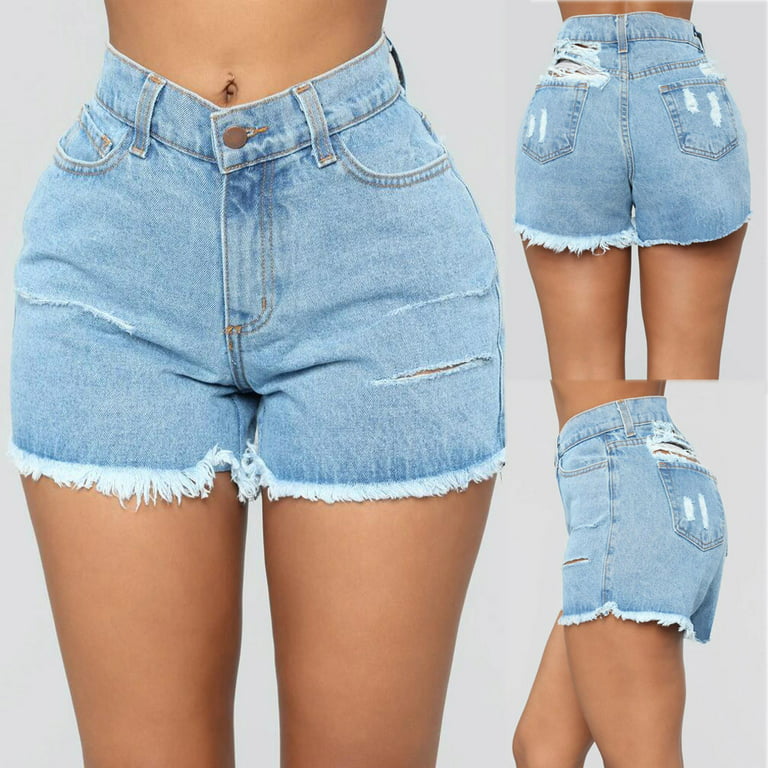 frehsky jeans for women women summer jeans pants high waist slim splice  denim shorts beach bottom jean shorts blue