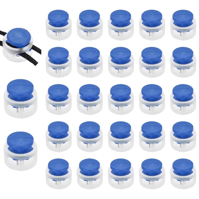 Uxcell 25 Pcs Bloqueo de Cuerda de Plástico de Primavera, Deslizadores de Doble Orificio, Clip de Parada Redonda, Acelerador, Transparente + Azul