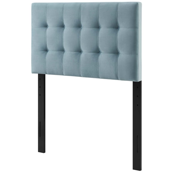 Contemporary Modern Urban Designer Bedroom Twin Size Tufted Headboard, Velvet Fabric, Light Blue