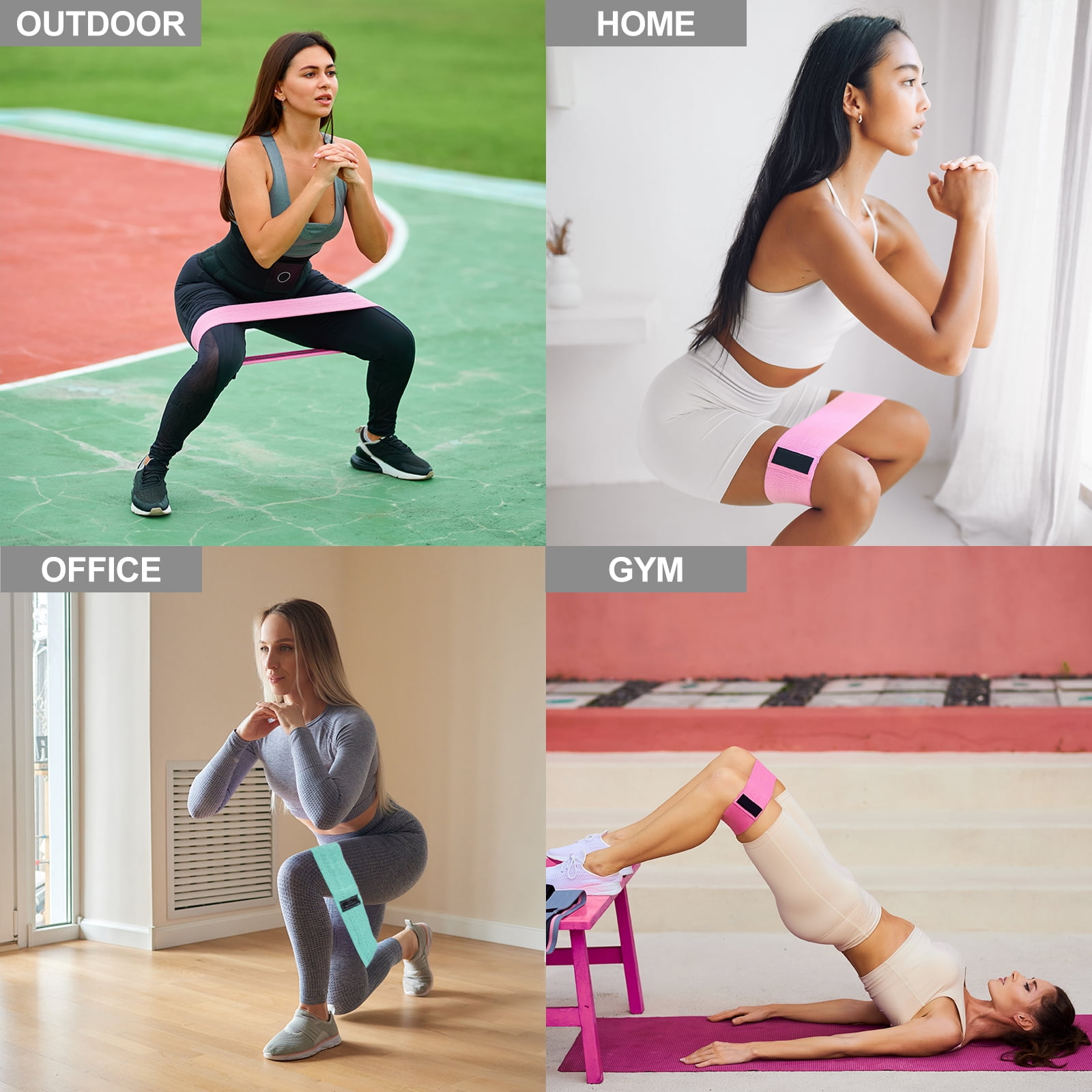 Uxcell 3Pcs Fabric Resistance Bands Booty Workout Bands with Bag and Instruction, Light Grey(light)