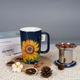 thumbnail image 4 of 18oz Ceramic Sunflower Mug with Infuser, Lid & Steel Strainer Perfect for Daily Tea & Coffee Brewing, Sleek Navy Blue, Dishwasher Safe, 4 of 6
