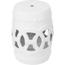 Sarlai Ceramic Garden Stool - 10.5" x 17" Outdoor Drum Stool, White Decorative Outdoor Stools, Coin Knotted Ring Design & Strong Glazed Material, Decorative Stools for Patio,Elegant Home Decor