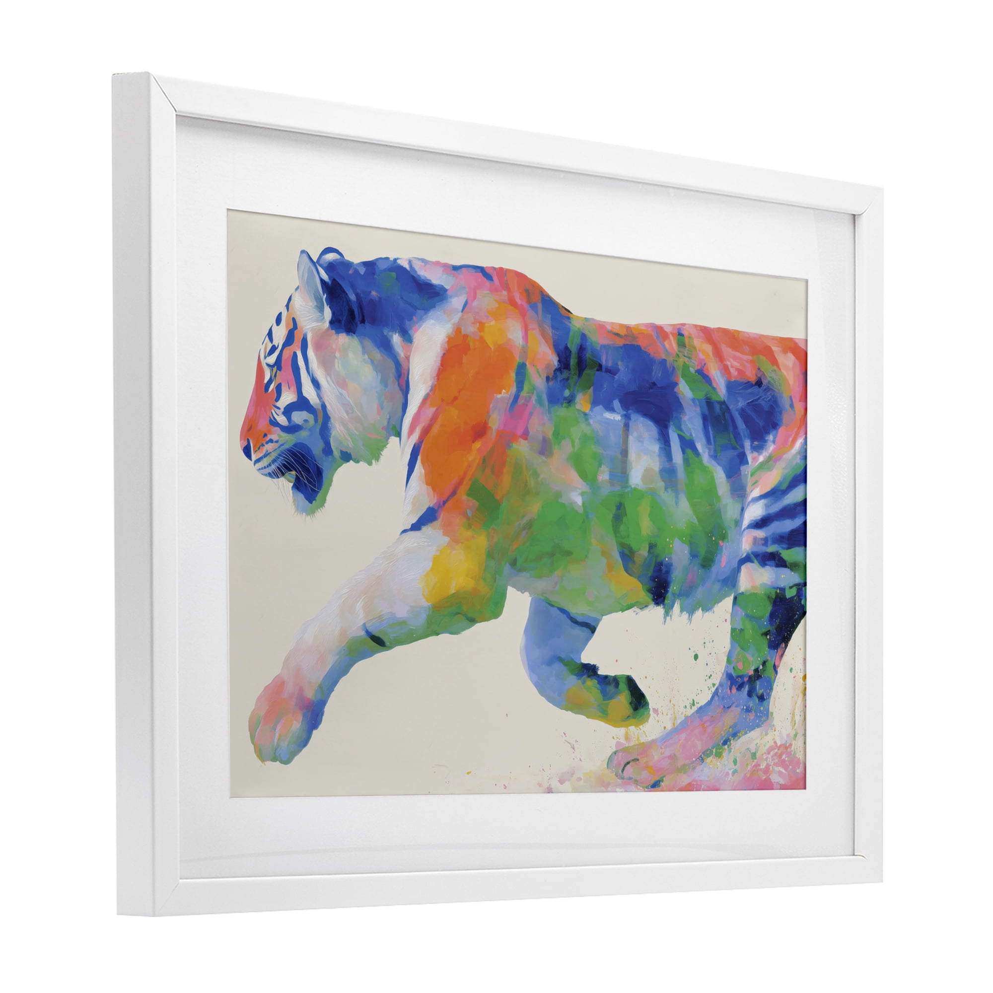 Stupell Industries Colorful Tiger In Motion White Framed Print Under Glass, design by Chromatic Storm Studio