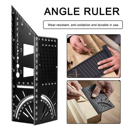 

HOTBEST 3D Mitre Angle Measure Tool 45/90 Degree Angle T Ruler Woodworking Square Carter Aluminum Alloy Punctuation Marking Gauge & Hole Scribing