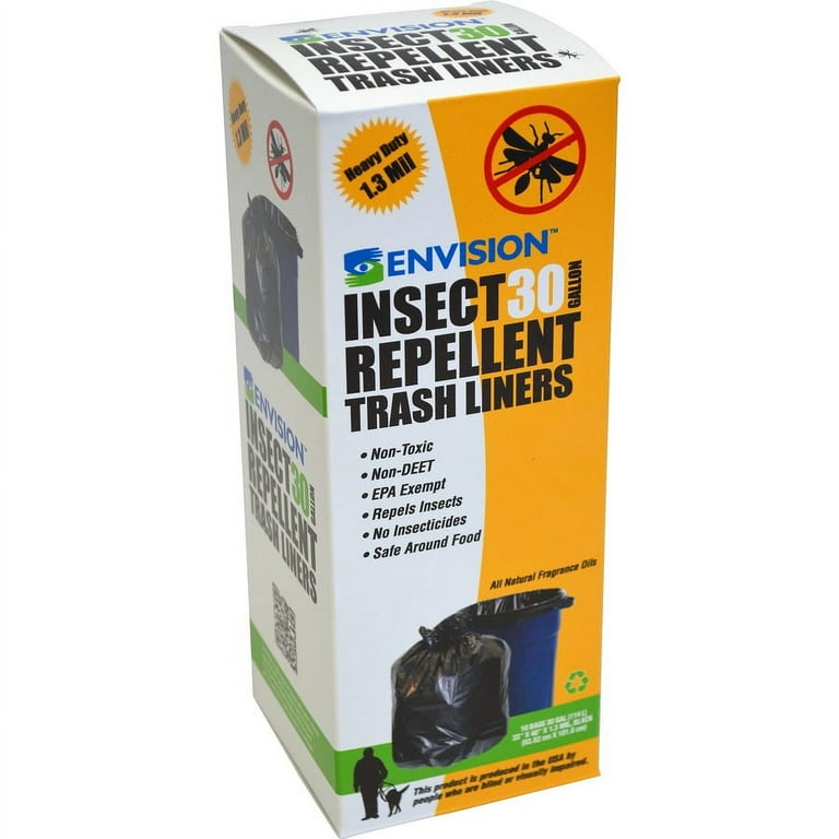 Stout Insect Repellent Trash Liners - 30 gal Capacity - 51.18 mil (1300 Micron) Thickness - Black - 10/Box - Multipurpose - Recycled Stout Insect Repellent Trash Liners - 30 gal Capacity - 51.18 mil (1300 Micron) Thickness - Black - 10/Box - Multipurpose - Recycled
