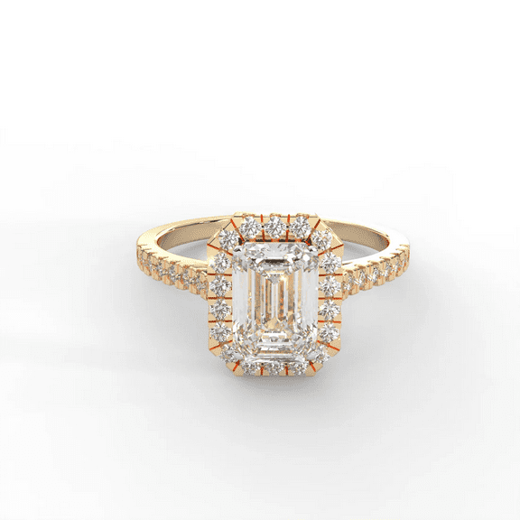2Ct Emerald Cut Halo Moissanite Women's Engagement Ring In 14K Yellow Gold Plated