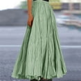 thumbnail image 2 of WTOBBY Women's Casual Pleated Solid Color Maxi Skirt A-Line Floor Length Skirt High Waist Flowy Swishy Long Skirt with Elastic Waist for Bohemian Style,Green S, 2 of 5