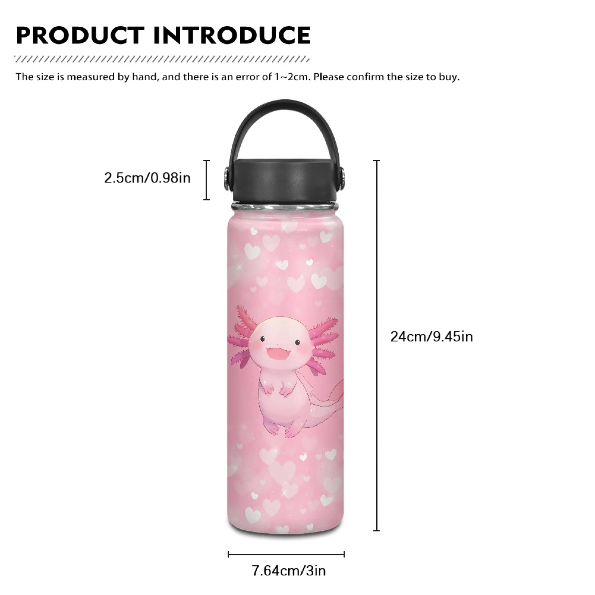 SEANATIVE Pink Axolotl Water Bottles 18 oz Insulated Stainless Steel Water Bottle Vacuum Insulated Keep Hot and Cold for Workout Travel Sports Camping Birthday Gifts