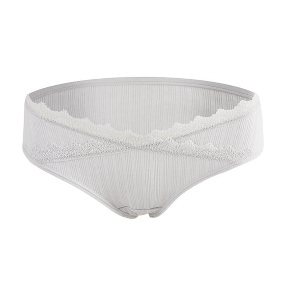 Qingpeng Womens High Waisted Maternity Underwear Cross Lace Trim Briefs with Stretchable Fabric Feel for Pregnant Women