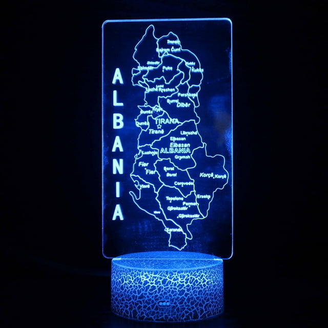 Luz nocturna LED 3D con mapas de Albania que cambian de color para niños