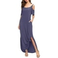 thumbnail image 4 of Aiyino Women's Summer Casual Loose Long Dress Cold Shoulder Short Sleeve Split Maxi Dresses, 4 of 7