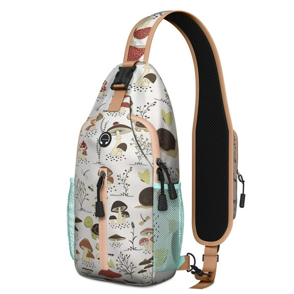 Hippie Floral Tribal Folk Style Sling Backpack for Women Men – Lightweight, Large front zip pocket, Durable polyester – Ethnic Bohemian Earthy Design for Travel, Hiking, Outdoor