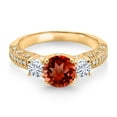 thumbnail image 2 of Gem Stone King 18K Yellow Gold Plated Silver Red Garnet and White Moissanite Engagement Ring for Women (2.04 Cttw, Gemstone January Birthstone, Round 7MM and 4MM, Size 5), 2 of 3