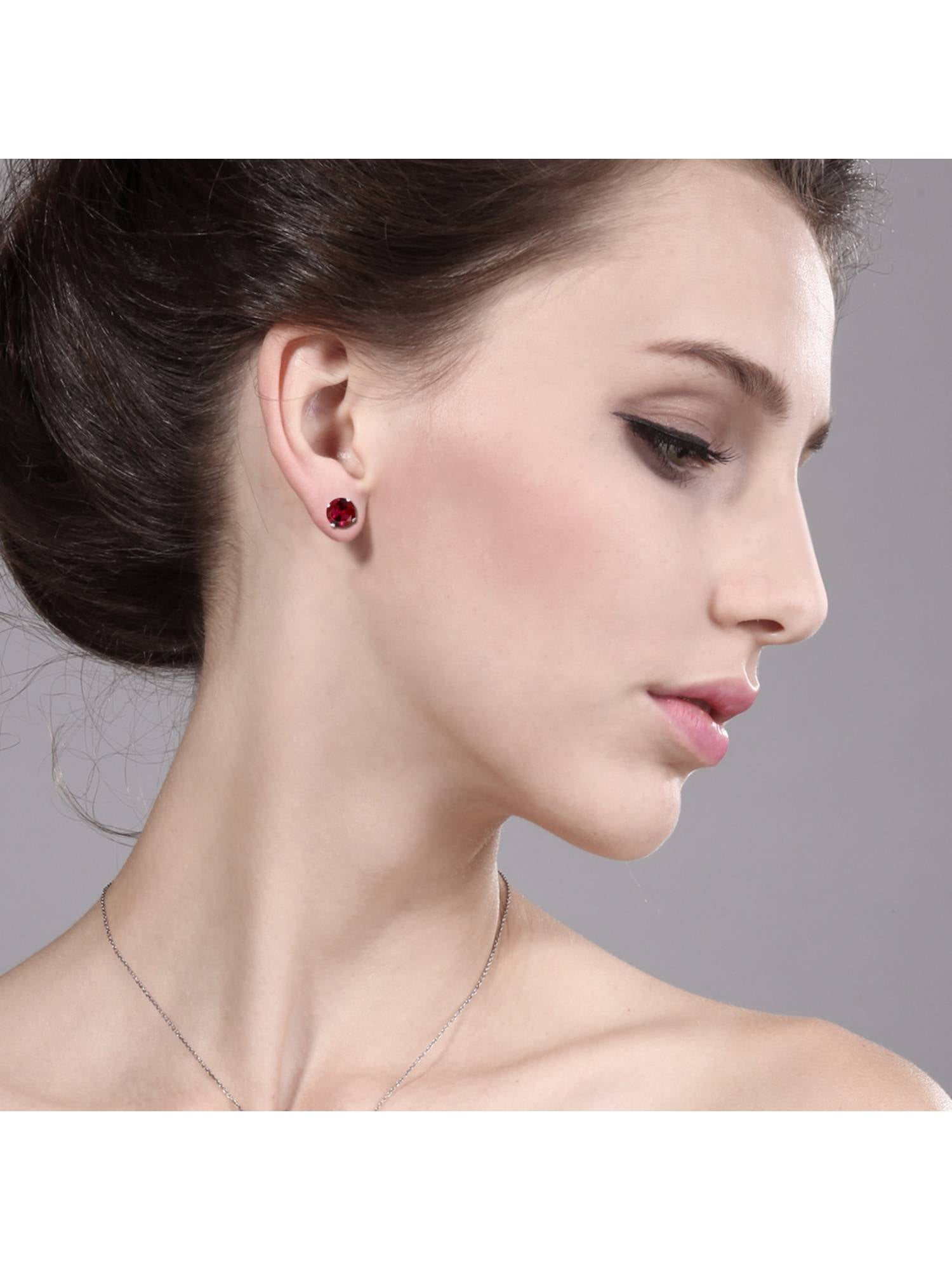 2.00 Ct Round 6mm Red Created Ruby 14K White Gold Stud Earrings